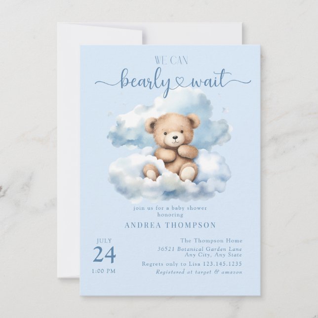 Niedliche Teddy Bear Baby Shower Einladungen (Vorderseite)