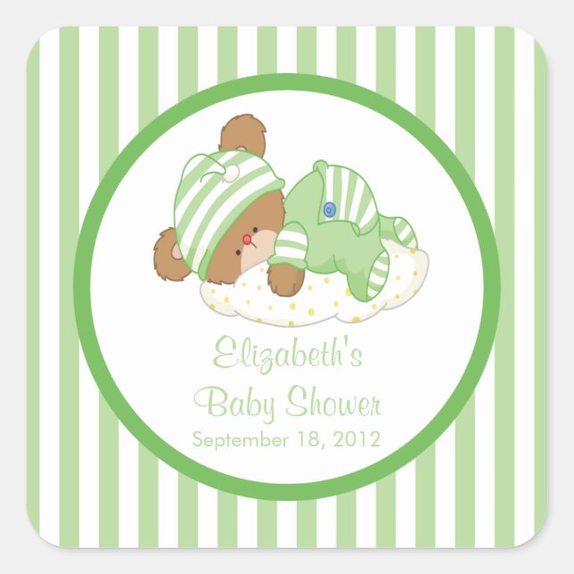 Niedliche Teddy Bear Baby Shower Square Sticker! Quadratischer Aufkleber (Vorderseite)