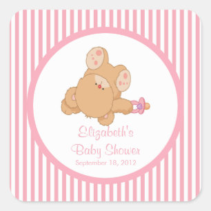 Niedliche Teddy Bear Baby Shower Square Sticker! Quadratischer Aufkleber