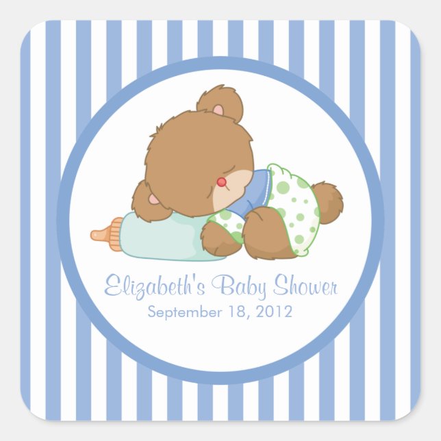 Niedliche Teddy Bear Baby Shower Square Sticker! Quadratischer Aufkleber (Vorderseite)