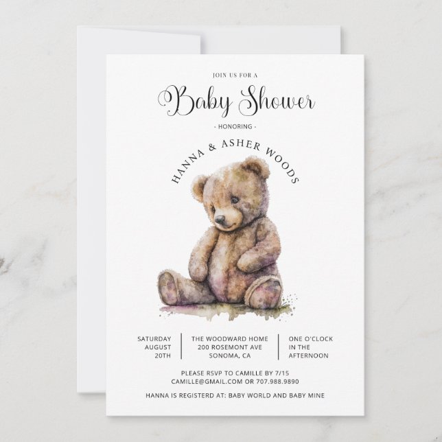 Niedliche Teddy Bear Babydusche Einladung (Vorderseite)