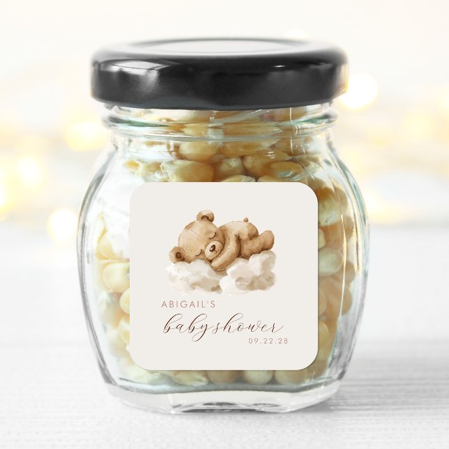 Niedliche Teddy Bear Babydusche Quadratischer Aufkleber (Von Creator hochgeladen)