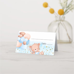 Niedliche Teddy Bear Blue Boy Taufe Platzkarte