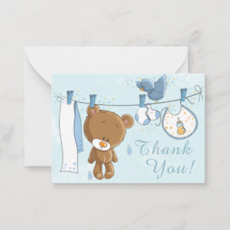 Niedliche Teddy Bear Blue Clothesline Vielen Dank Mitteilungskarte