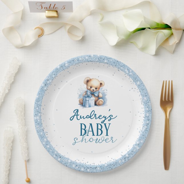 Niedliche Teddy Bear Boy Baby Dusche Pappteller (Hochzeit)