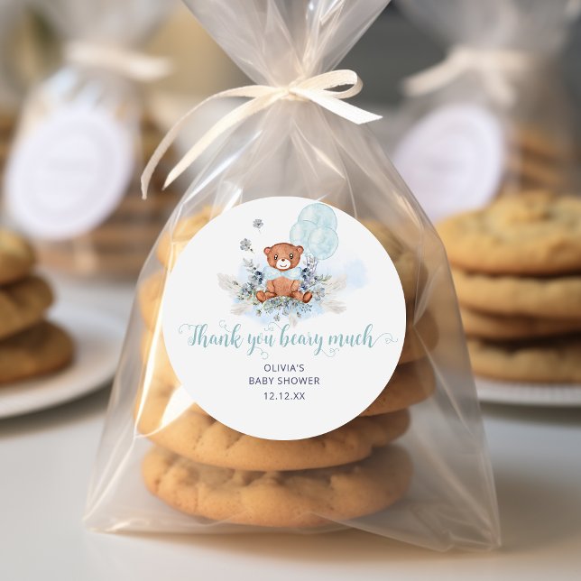 Niedliche Teddy Bear Boy Baby Dusche Runder Aufkleber (Von Creator hochgeladen)