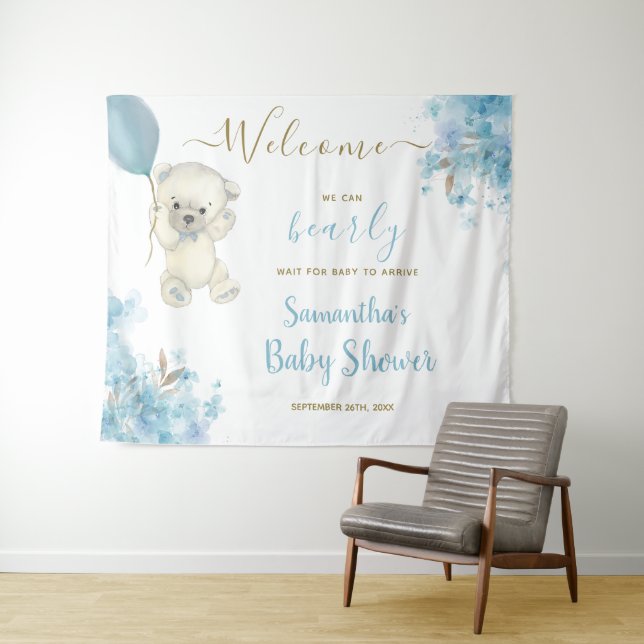 Niedliche Teddy Bear Boy Babydusche Begrüßungszeic Wandteppich (Beispiel (Horizontal))