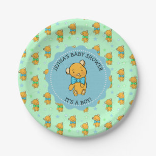 Niedliche Teddy Bear Boy's Baby Dusche Pappteller
