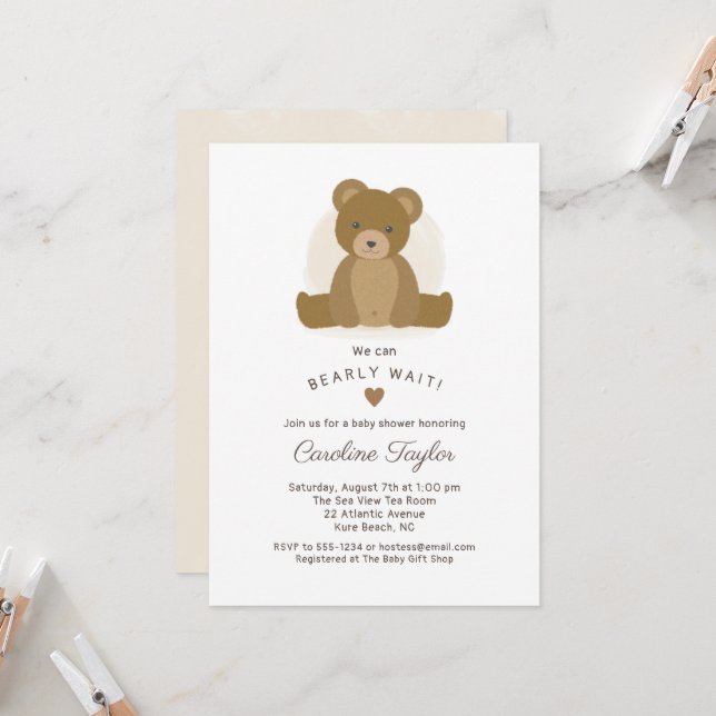 Niedliche Teddy Bear Brown Babydusche Einladung (Vorderseite/Rückseite Beispiel)
