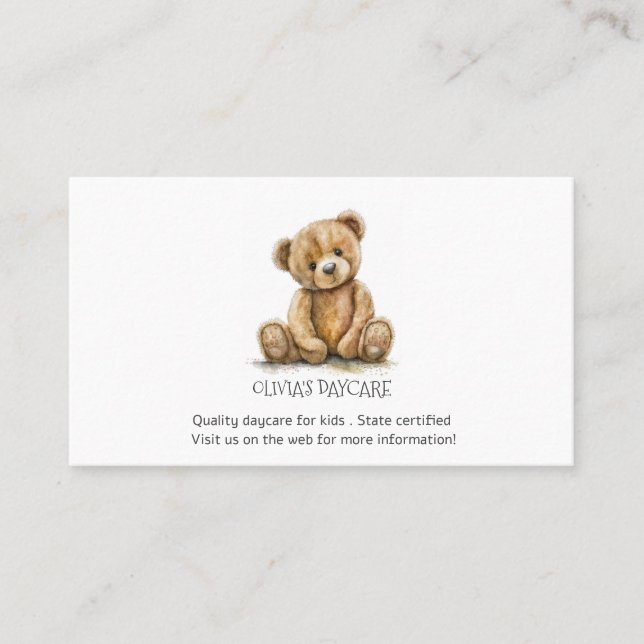 Niedliche Teddy Bear Cub Kinderbetreuung Business  Visitenkarte (Vorderseite)