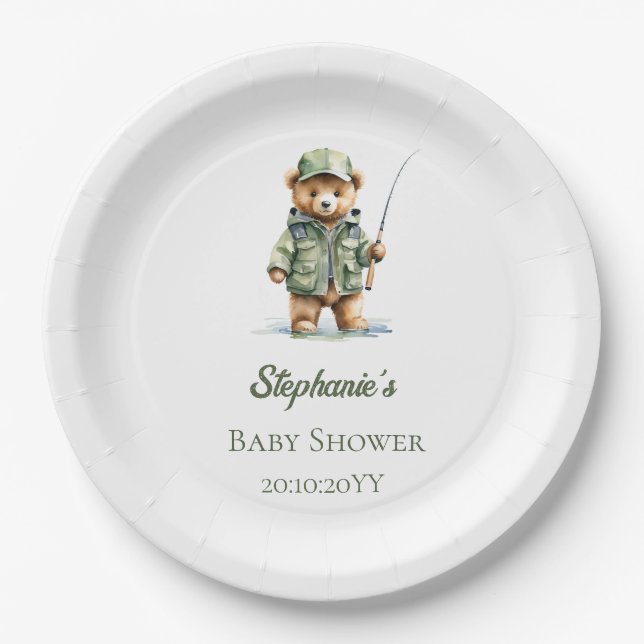 Niedliche Teddy Bear Fisherman Oh Boy Baby Shooter Pappteller (Vorderseite)