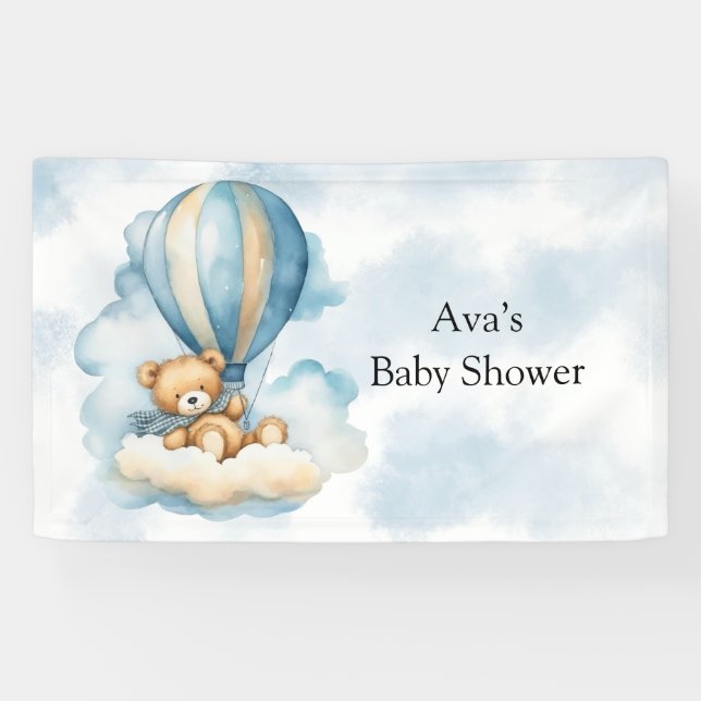 Niedliche Teddy Bear Hot Air Balloons Babydusche Banner (Horizontal)