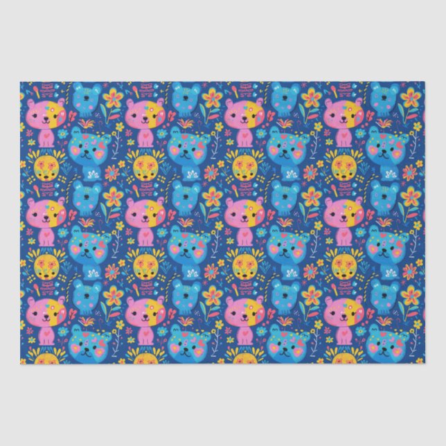 Niedliche Teddy Bear Illustration Blue Kids Seidenpapier (Vorderseite)