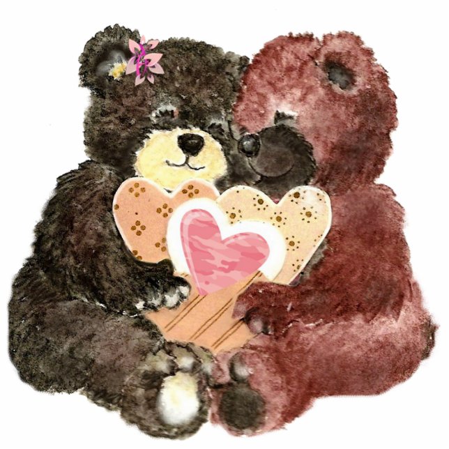 Niedliche Teddy Bear Liebe, Herz und Schläger Freistehende Fotoskulptur (Vorne)