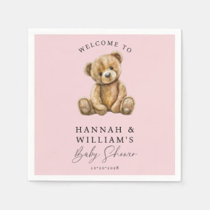 Niedliche Teddy Bear Pink Girl Babydusche Serviette