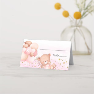 Niedliche Teddy Bear Pink Girl Taufe Platzkarte