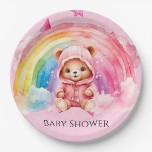 Niedliche Teddy Bear Rainbow Girl Baby Dusche Pappteller