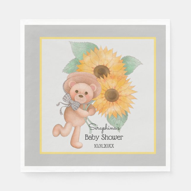 Niedliche Teddy Bear Sonnenblumendusche Serviette (Vorderseite)