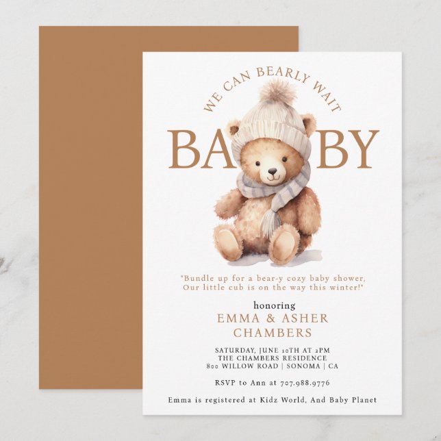 Niedliche Teddy Bear Winter Babydusche Einladung (Vorne/Hinten)