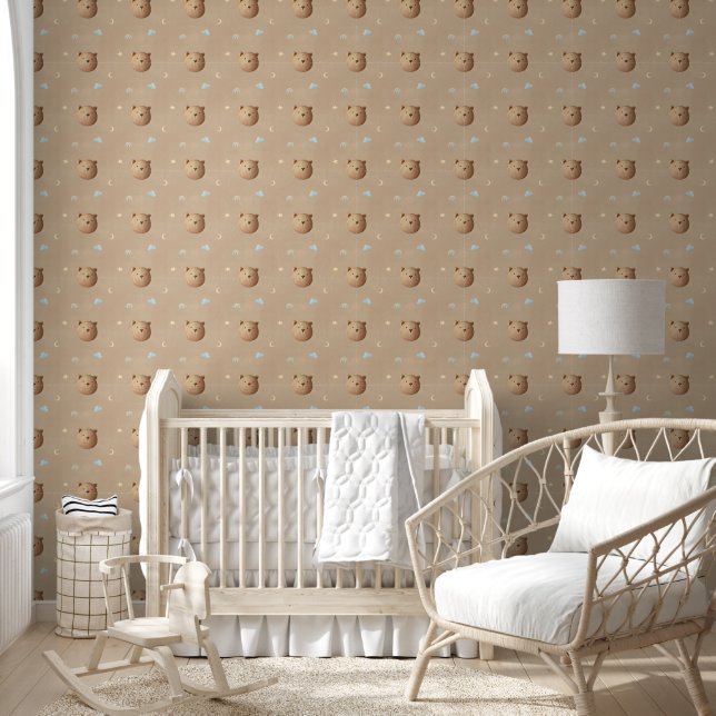 Niedliche Teddy Bear Wolken Light Brown Dreamy Kin Tapete (Kinder)