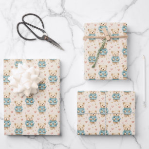 Niedliche Teddy Bears in Blue Sweaters Geschenkpapier Set