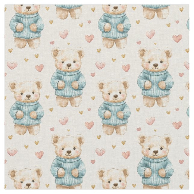 Niedliche Teddy Bears in Blue Sweaters Stoff (Nahaufnahme)