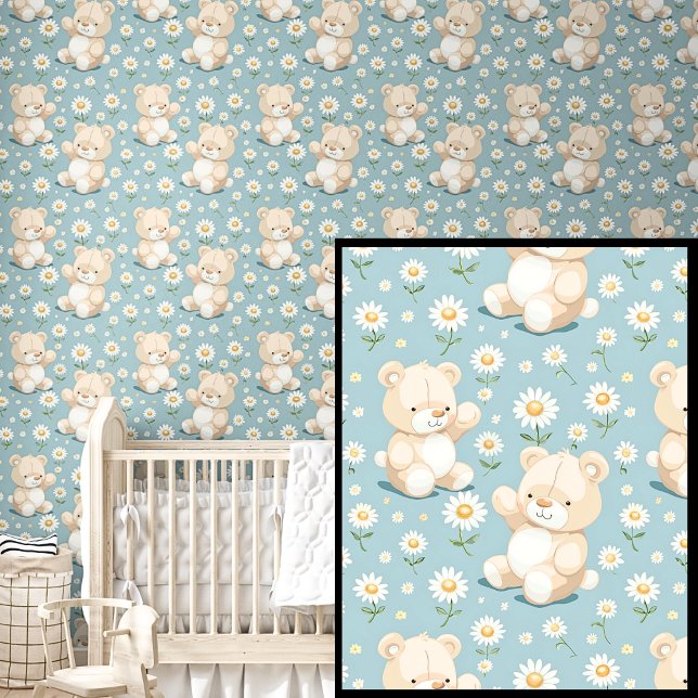 Niedliche Teddy Bears & White Blume auf Dark Aqua  Tapete (Von Creator hochgeladen)