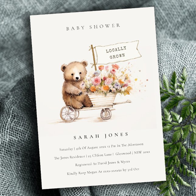 Niedliche Teddy Floral Cart Babydusche Einladung (Von Creator hochgeladen)