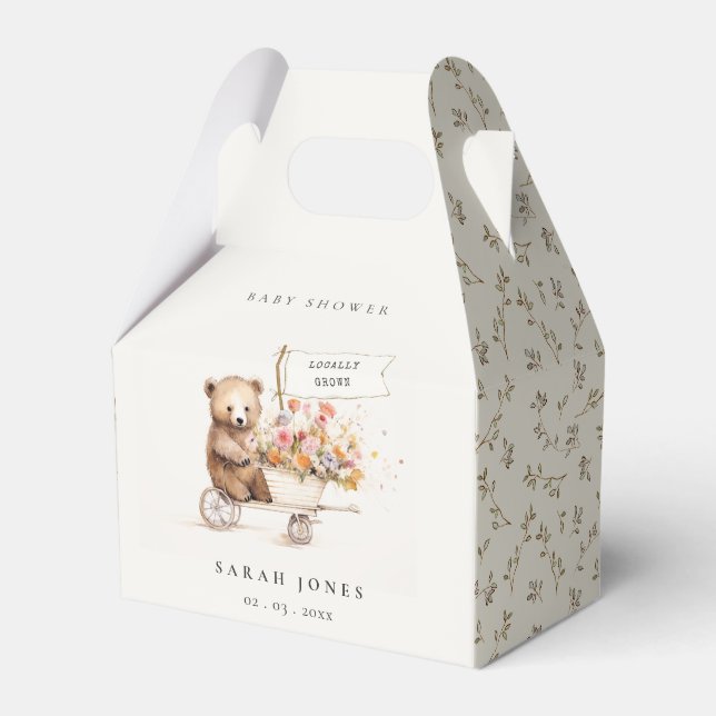 Niedliche Teddy Floral Cart Babydusche Geschenkschachtel (Vorderseite)