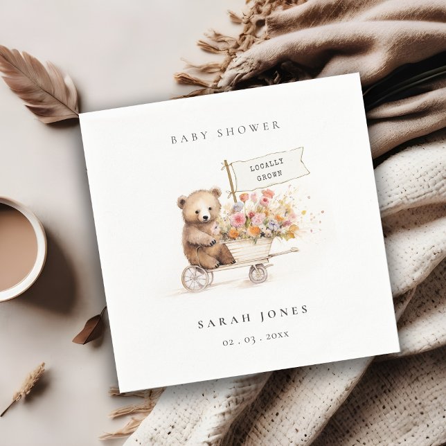 Niedliche Teddy Floral Cart Babydusche Serviette (Von Creator hochgeladen)