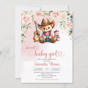 Niedliche Teddybär-Cowgirl-Babydusche Einladung