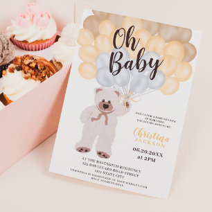 Niedliche Teddybär Gelbballon-neutrale Babydusche Einladung