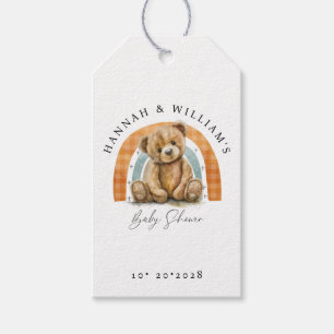 Niedliche Teddybär- und Regenbogen-Babydusche Geschenkanhänger