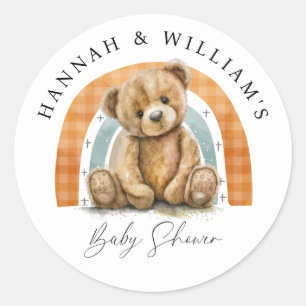 Niedliche Teddybär- und Regenbogen-Babydusche Runder Aufkleber
