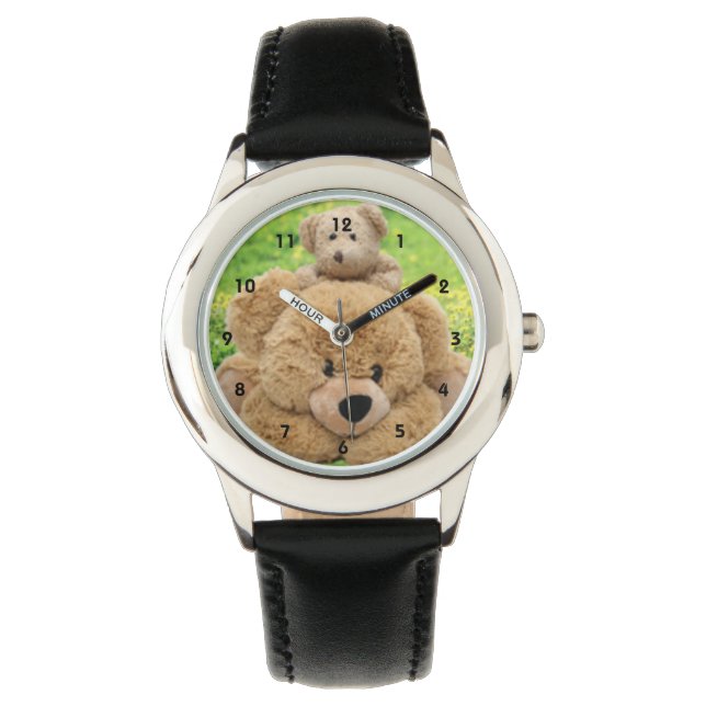 Niedliche Teddybären auf der Wiese Armbanduhr (Vorderseite)