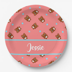 Niedliche Teddybären in Rosa Pappteller