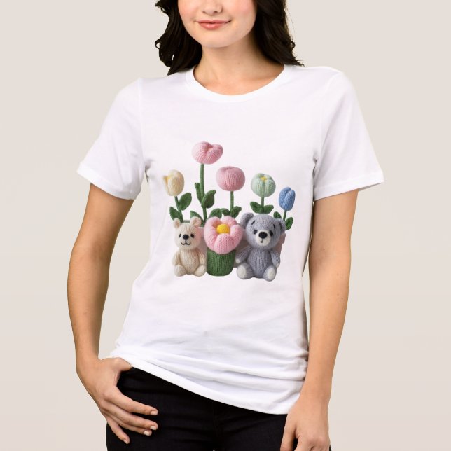 Niedliche Teddybären mit farbiger Blume aus Garn Tri-Blend Shirt (Vorderseite)