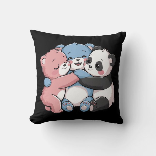 Niedliche Teddybären mit Panda Kissen (Vorderseite)