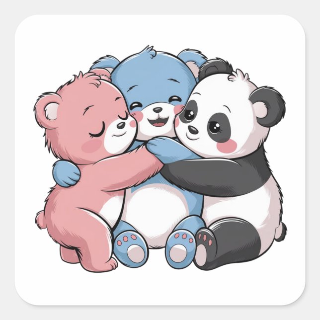 Niedliche Teddybären mit Panda Quadratischer Aufkleber (Vorderseite)
