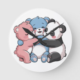 Niedliche Teddybären mit Panda Runde Wanduhr