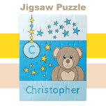 Niedliche Teddybären-Sterne heißen blau<br><div class="desc">Puzzle für Kinder.
Mit einem niedlichen braunen Teddybär, Sternen und Namen.
Blau und Gelb.
Geschenkidee für Kinder.</div>