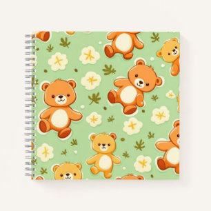 Niedliche Teddybären und Blätter grün Notizbuch