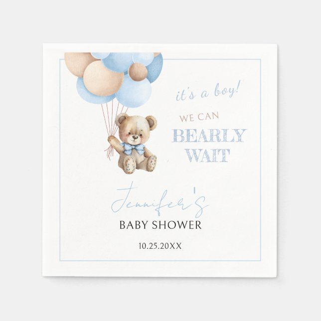 Niedliche Teddybärenballons Babyduschpapier-Servie Serviette (Vorderseite)