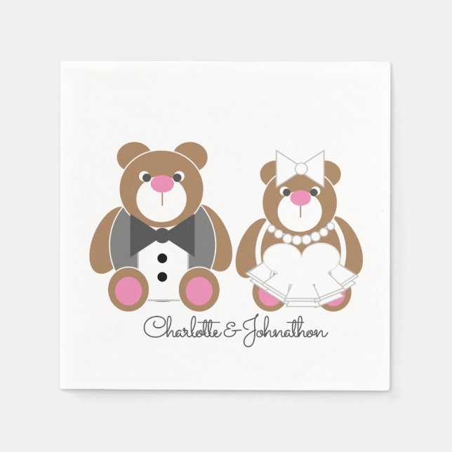 Niedliche Teddybärenhochzeit Serviette (Vorderseite)
