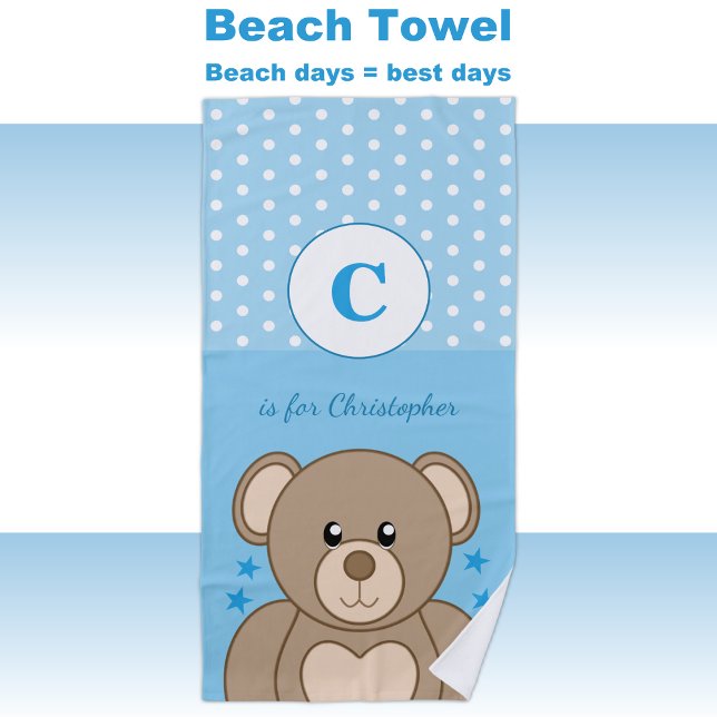 Niedliche Teddypolka dotiert Sterne blau-weiß Strandtuch (Von Creator hochgeladen)