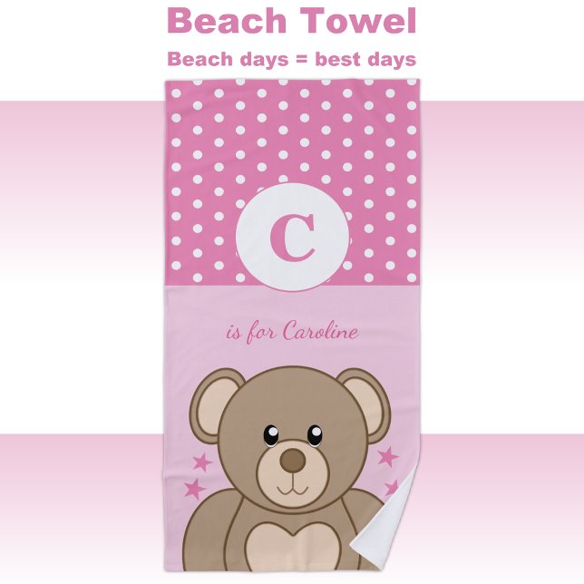 Niedliche Teddypolka-Sterne rosa und weiß Strandtuch (Von Creator hochgeladen)