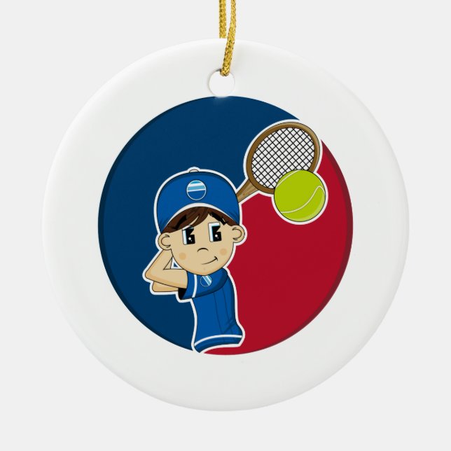 Niedliche Tennis-Jungen-Verzierung Keramikornament (Vorne)