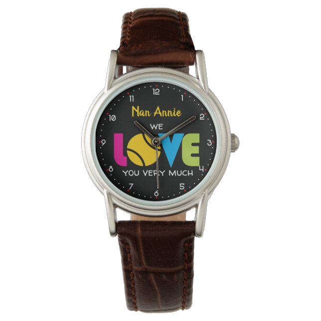 Niedliche Tennis-LIEBE - benutzerdefinierte Textbe Armbanduhr (Vorderseite)