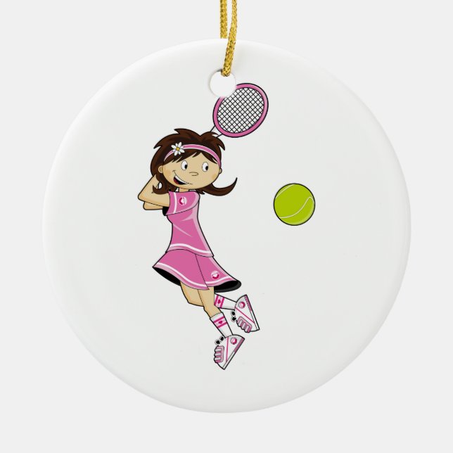 Niedliche Tennis-Mädchen-Verzierung Keramikornament (Vorne)