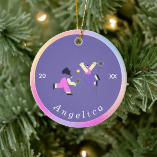 Niedliche Tennis-Silhouetten Spielername Keramik Ornament
